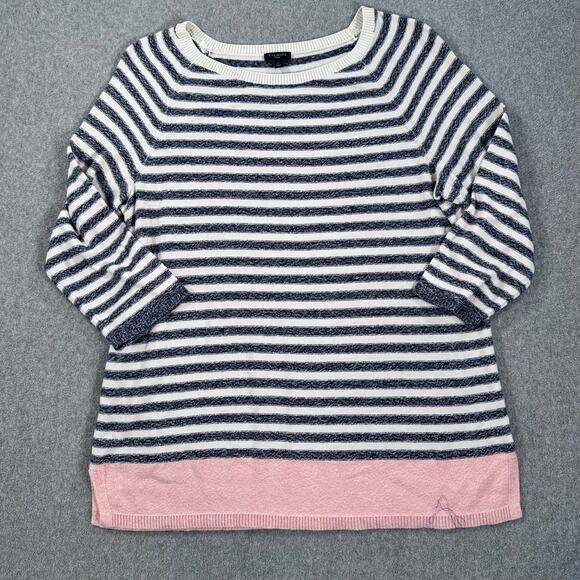 Talbots Striped Pullover Sweater Womens 1X Navy Blue/Pink 3/4 Sleeve Linen Blend - Picture 1 of 8